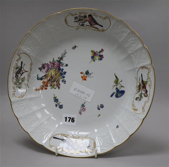 A Meissen porcelain dish, decorated with birds and flowers 30cm